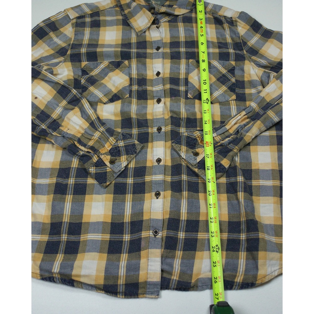 Natural Reflections Flannel Shirt Navy Blue Yellow Plaid Button Down XL Womens - Picture 7 of 10